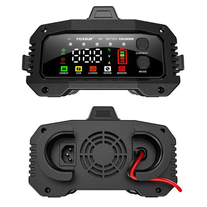 Cargador de Batería Inteligente 25A/15A – Autos y Motos 12V/24V, 8 Etapas, Booster de Arranque y Reparación por Pulsos