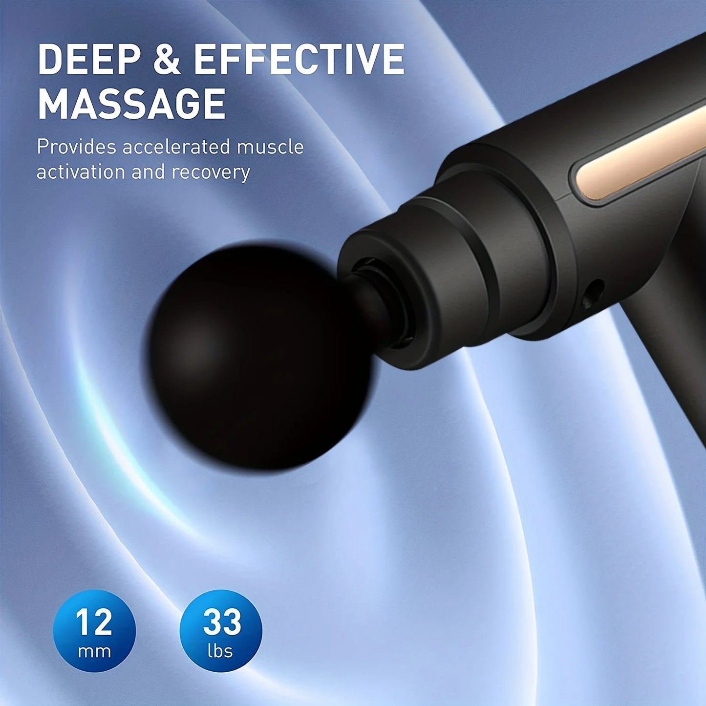 Pistola de Masaje Muscular Portátil – Percusión Profunda, Pantalla LED y 4 Cabezales