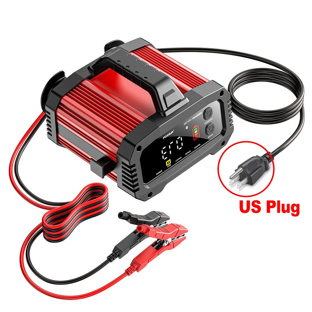Cargador de Batería Inteligente 25A/15A – Autos y Motos 12V/24V, 8 Etapas, Booster de Arranque y Reparación por Pulsos