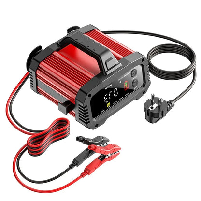 Cargador de Batería Inteligente 25A/15A – Autos y Motos 12V/24V, 8 Etapas, Booster de Arranque y Reparación por Pulsos