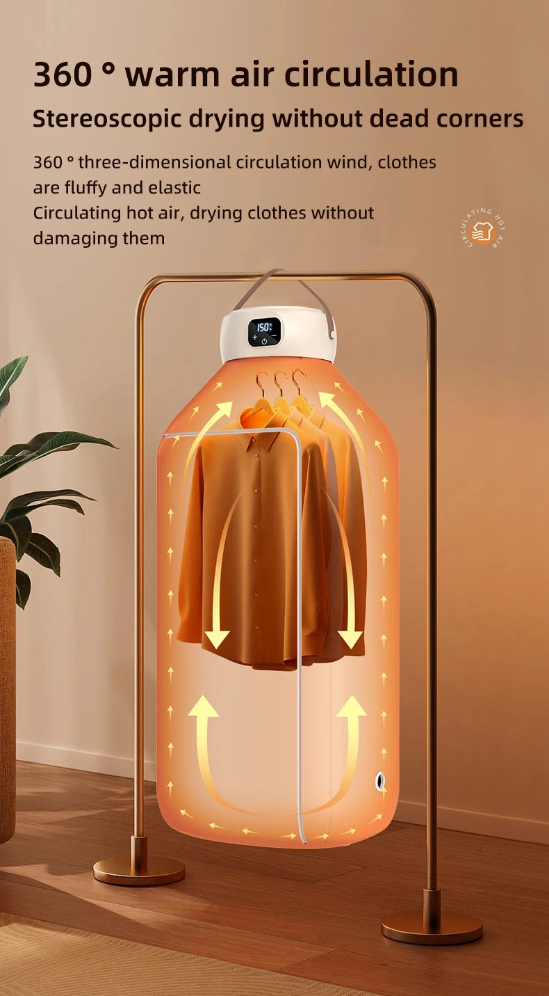Secadora de Ropa Portátil Plegable – Secado Rápido por Aire Caliente, Temporizador Digital y Luz UV