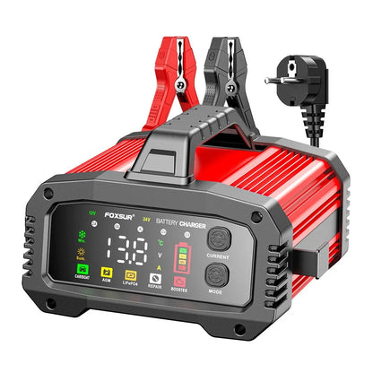 Cargador de Batería Inteligente 25A/15A – Autos y Motos 12V/24V, 8 Etapas, Booster de Arranque y Reparación por Pulsos