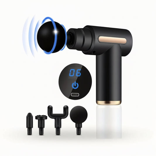 Pistola de Masaje Muscular Portátil – Percusión Profunda, Pantalla LED y 4 Cabezales