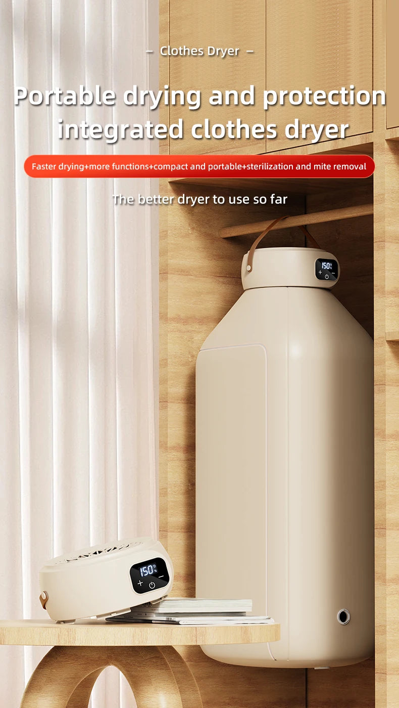 Secadora de Ropa Portátil Plegable – Secado Rápido por Aire Caliente, Temporizador Digital y Luz UV