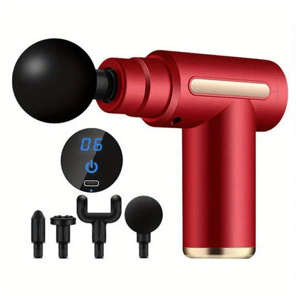 Pistola de Masaje Muscular Portátil – Percusión Profunda, Pantalla LED y 4 Cabezales