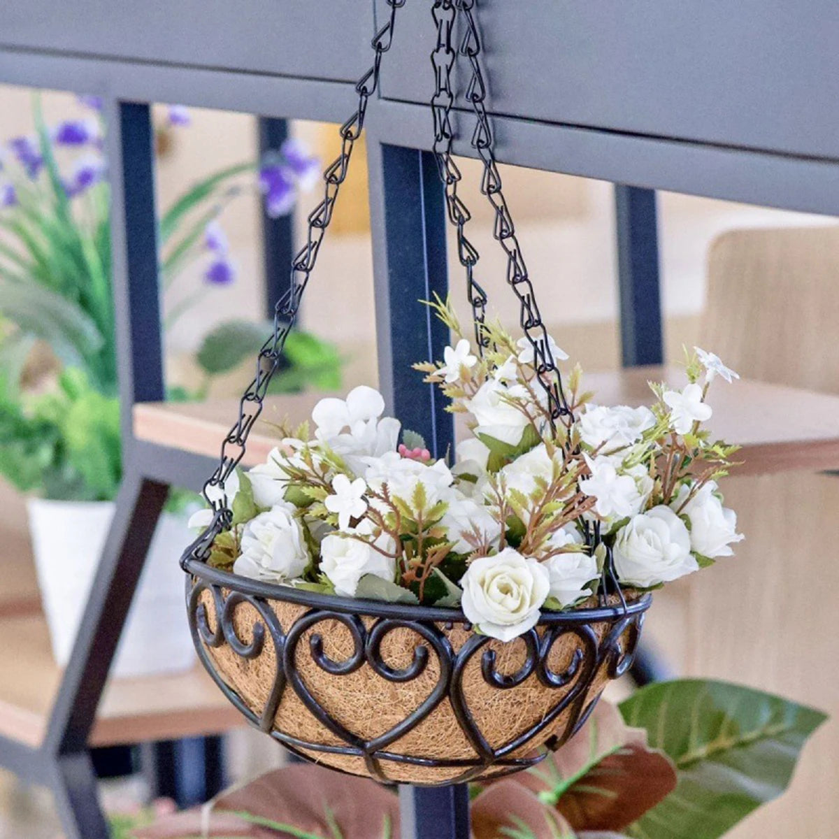 Macetero Colgante Redondo con Cadena – Estilo Coco para Suculentas y Plantas