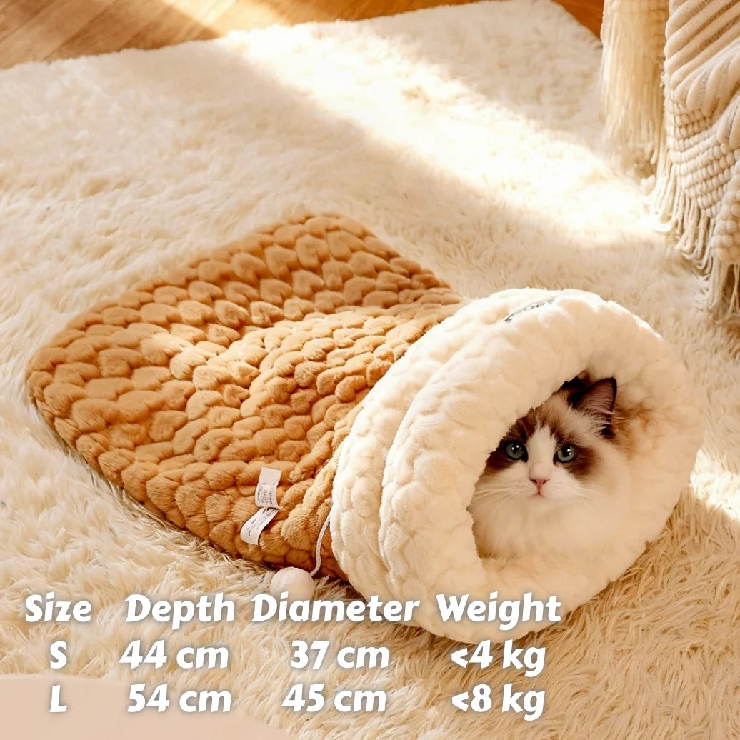 Cama Cueva Cerrada para Gatos – Saco de Dormir de Felpa Suave, Abrigado y Anti-Ansiedad