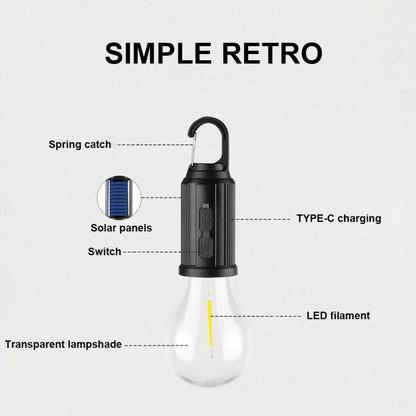 Luz LED Solar para Camping y Exterior – Recargable (Solar + USB-C), Regulable e Impermeable IP65