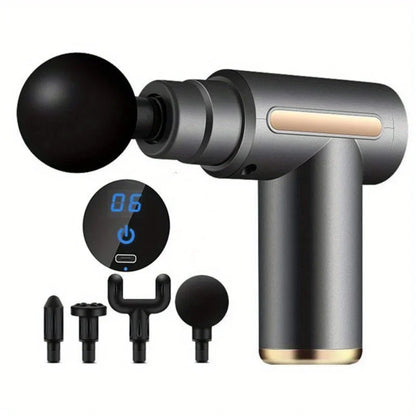 Pistola de Masaje Muscular Portátil – Percusión Profunda, Pantalla LED y 4 Cabezales
