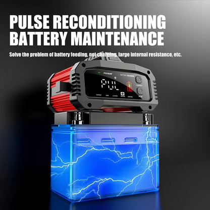 Cargador de Batería Inteligente 25A/15A – Autos y Motos 12V/24V, 8 Etapas, Booster de Arranque y Reparación por Pulsos
