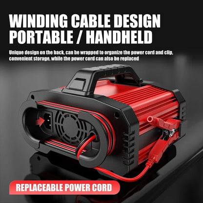 Cargador de Batería Inteligente 25A/15A – Autos y Motos 12V/24V, 8 Etapas, Booster de Arranque y Reparación por Pulsos