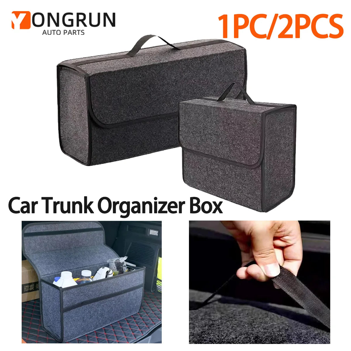 Organizador de Maletero para Auto Plegable de Fieltro – Caja de Almacenamiento para Herramientas, Compras y Más