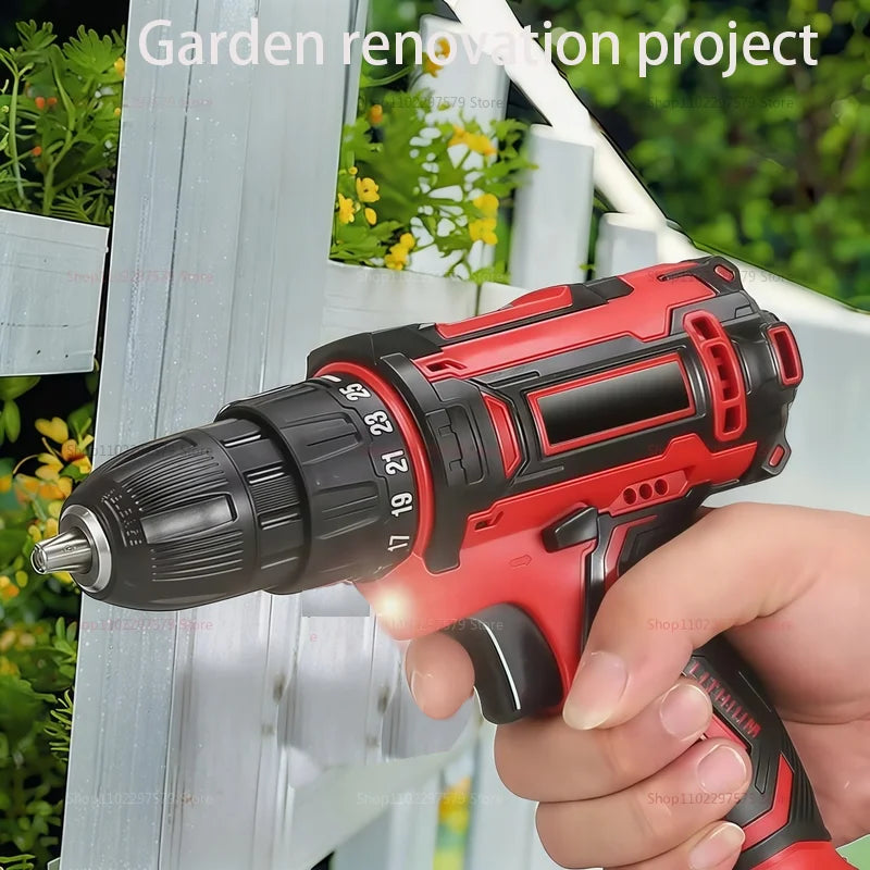 Taladro Atornillador Eléctrico Inalámbrico 16.8V – 2 en 1 (Taladrar y Atornillar), con Luz LED y Batería de Litio
