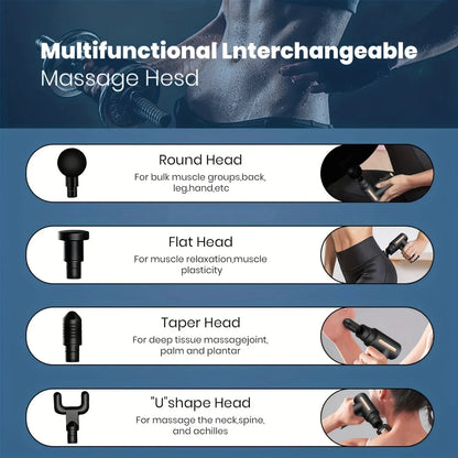 Pistola de Masaje Muscular Portátil – Percusión Profunda, Pantalla LED y 4 Cabezales