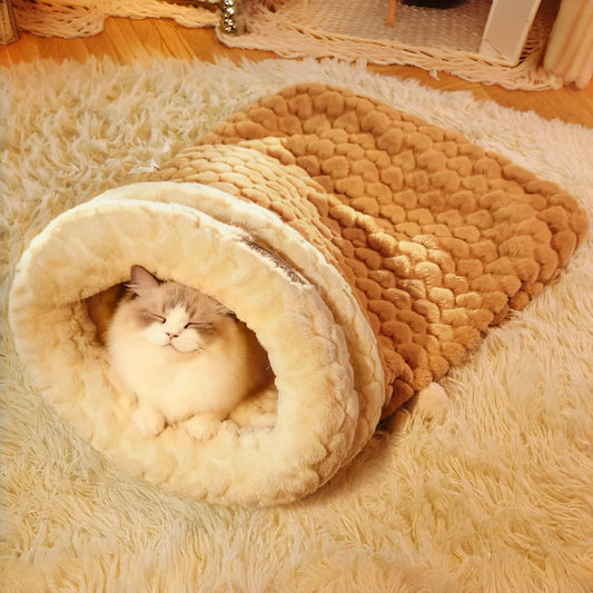 Cama Cueva Cerrada para Gatos – Saco de Dormir de Felpa Suave, Abrigado y Anti-Ansiedad