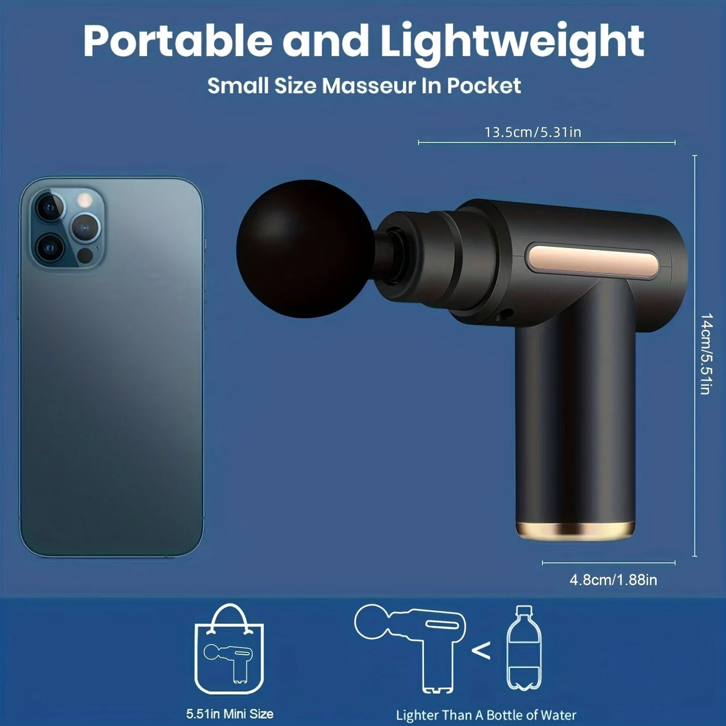 Pistola de Masaje Muscular Portátil – Percusión Profunda, Pantalla LED y 4 Cabezales