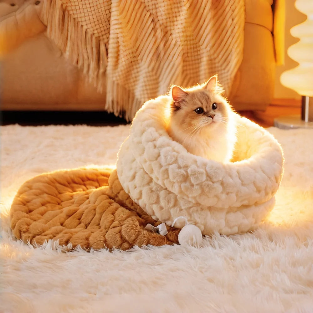 Cama Cueva Cerrada para Gatos – Saco de Dormir de Felpa Suave, Abrigado y Anti-Ansiedad