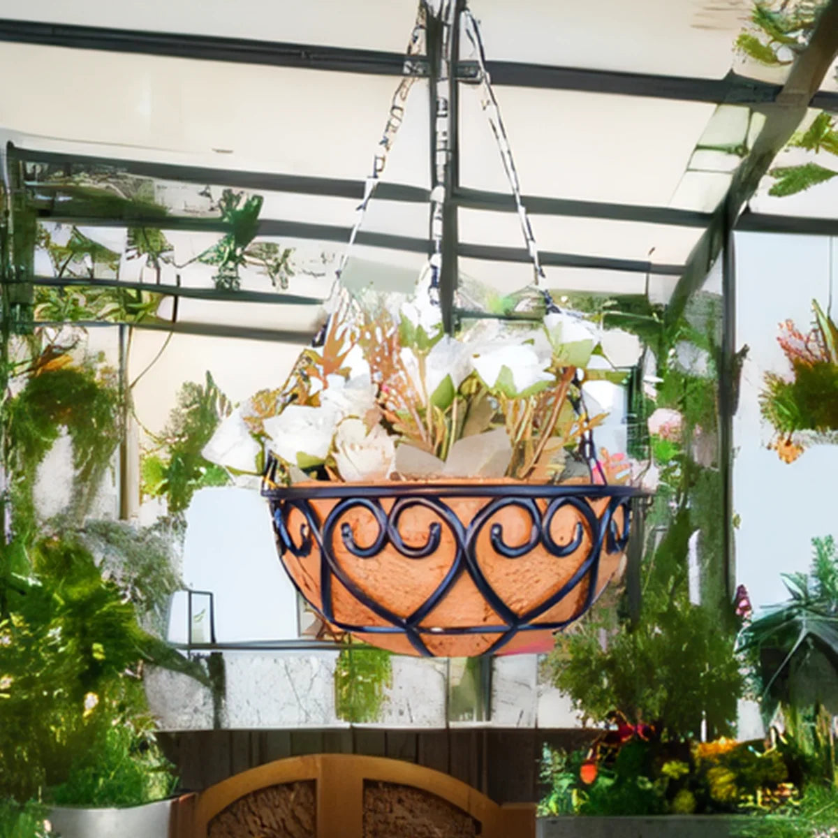 Macetero Colgante Redondo con Cadena – Estilo Coco para Suculentas y Plantas