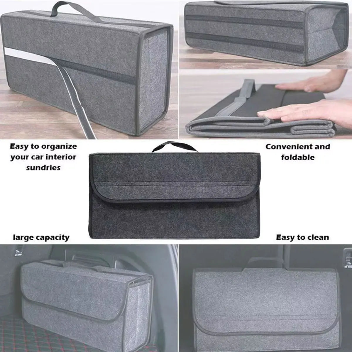 Organizador de Maletero para Auto Plegable de Fieltro – Caja de Almacenamiento para Herramientas, Compras y Más