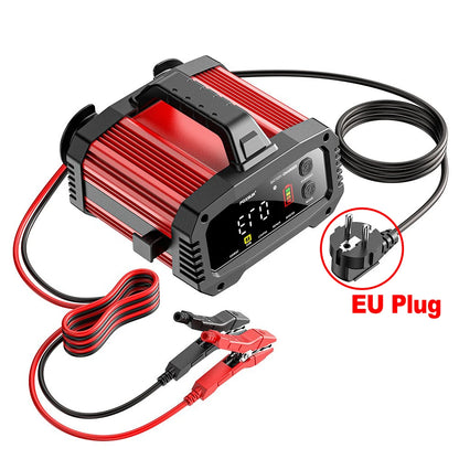 Cargador de Batería Inteligente 25A/15A – Autos y Motos 12V/24V, 8 Etapas, Booster de Arranque y Reparación por Pulsos