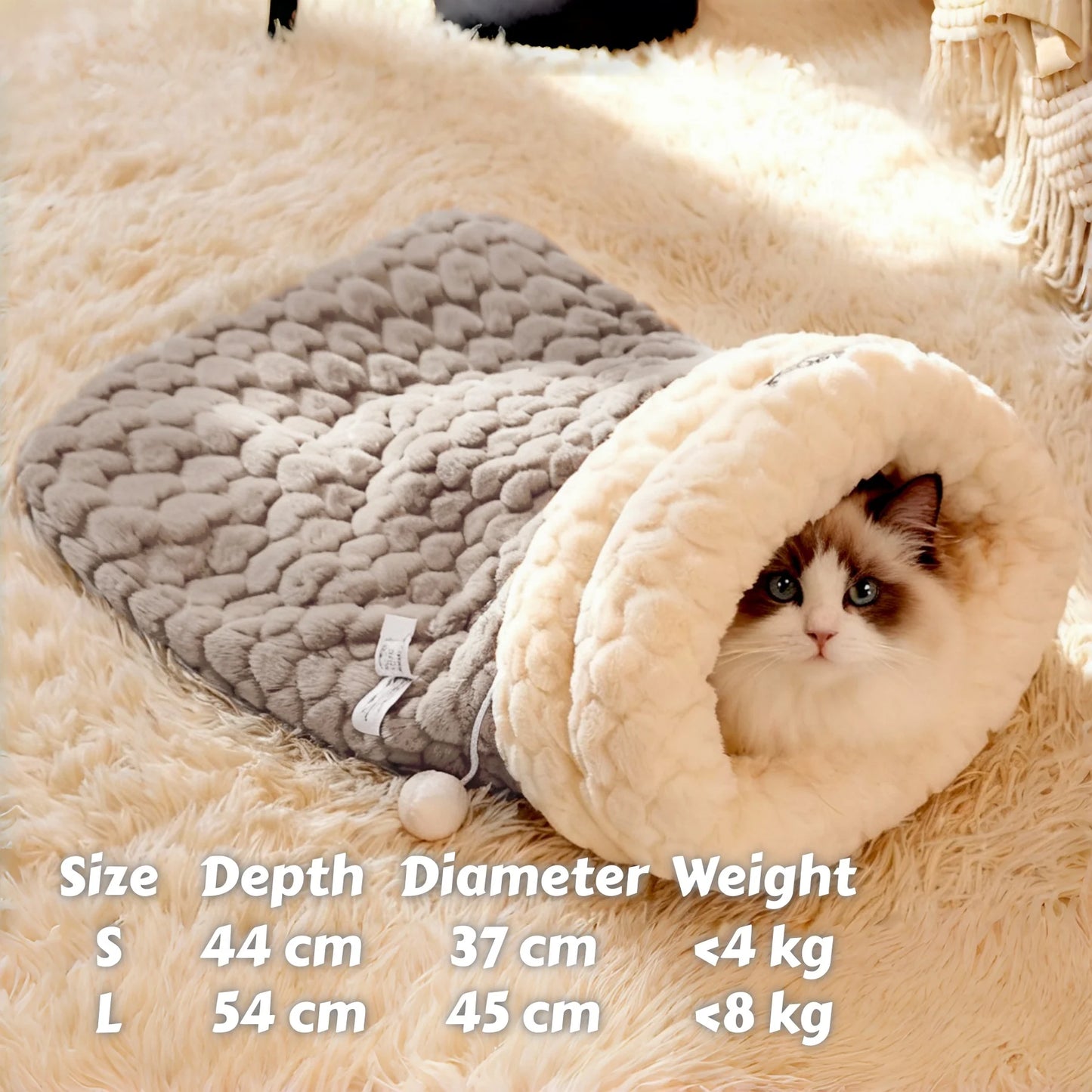 Cama Cueva Cerrada para Gatos – Saco de Dormir de Felpa Suave, Abrigado y Anti-Ansiedad